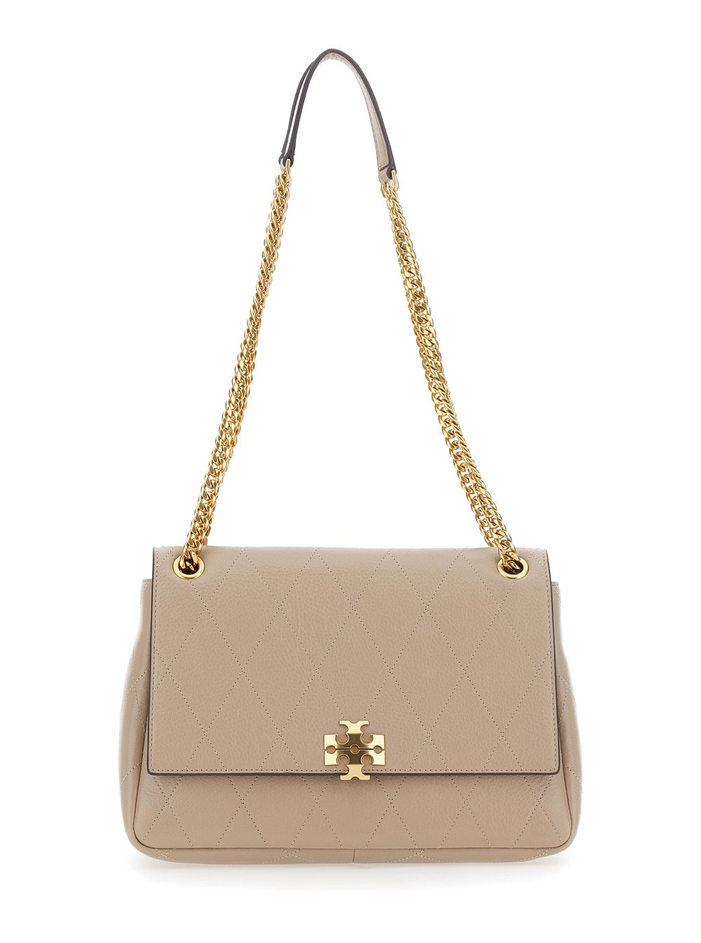 Tory Burch Borsa a tracolla 'Charlie' con tracolla con catena e placca logo sul fronte in pelle trapuntata beige donna