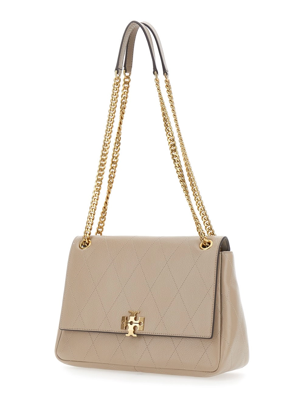 Tory Burch Borsa a tracolla 'Charlie' con tracolla con catena e placca logo sul fronte in pelle trapuntata beige donna, view 2