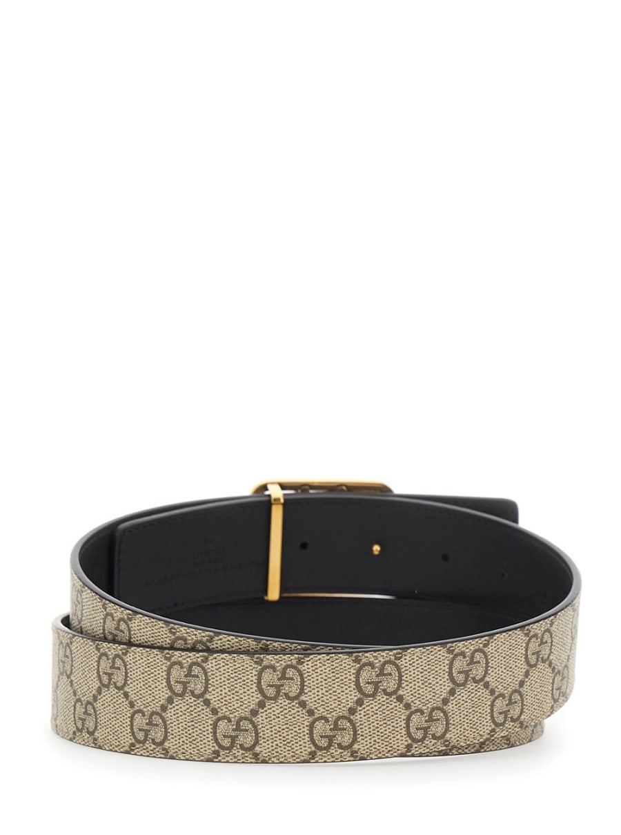 Gucci Cintura Reversibile 'GG Marmont' con Fibbia GG sul Fronte in Tessuto GG Supreme e Pelle Beige Uomo, view 3