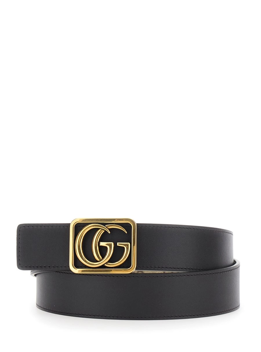 Gucci Cintura Reversibile 'GG Marmont' con Fibbia GG sul Fronte in Tessuto GG Supreme e Pelle Beige Uomo, view 4