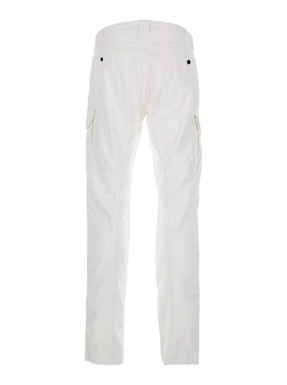 C.P. Company Pantalone Cargo con Placca Logo sul Lato e Due Tasche Cargo sul Fronte in Cotone Stretch Bianco Uomo, view 2