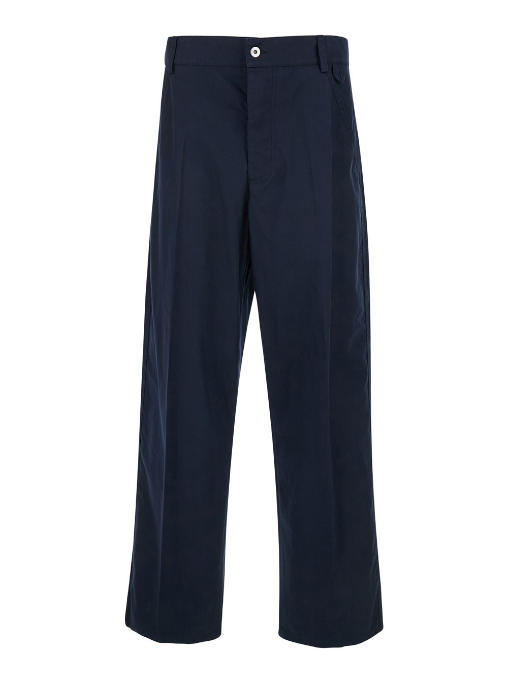 Bottega Veneta Pantaloni a Gamba Dritta con Patch Logo in Cotone Blu Uomo