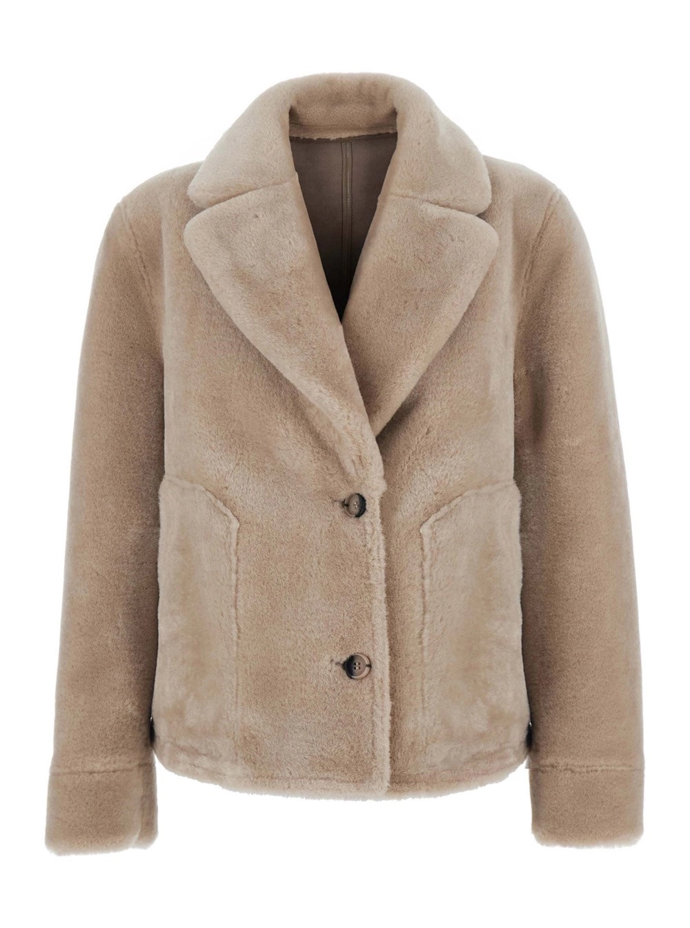 Urbancode Cappotto montone con collo a revers e design reversibile in eco-pelliccia beige donna