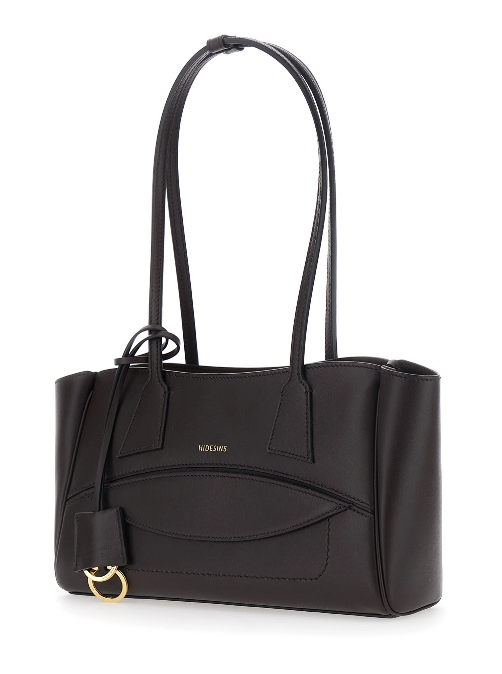 Hidesins Borsa a Spalla Piccola con Tasca sul Fronte e Logo Lettering sul Fronte in Pelle Marrone Donna, view 2