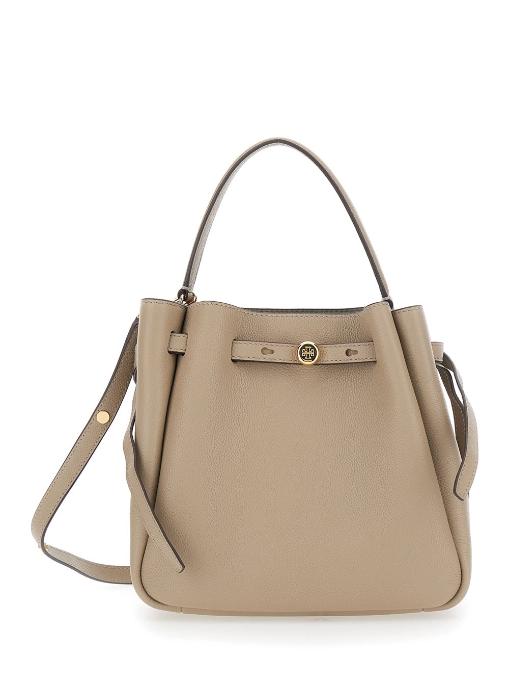 Tory Burch Borsa a Mano 'Romy' con Tracolla Regolabile e Chiusura a Coulisse in Pelle Beige Donna