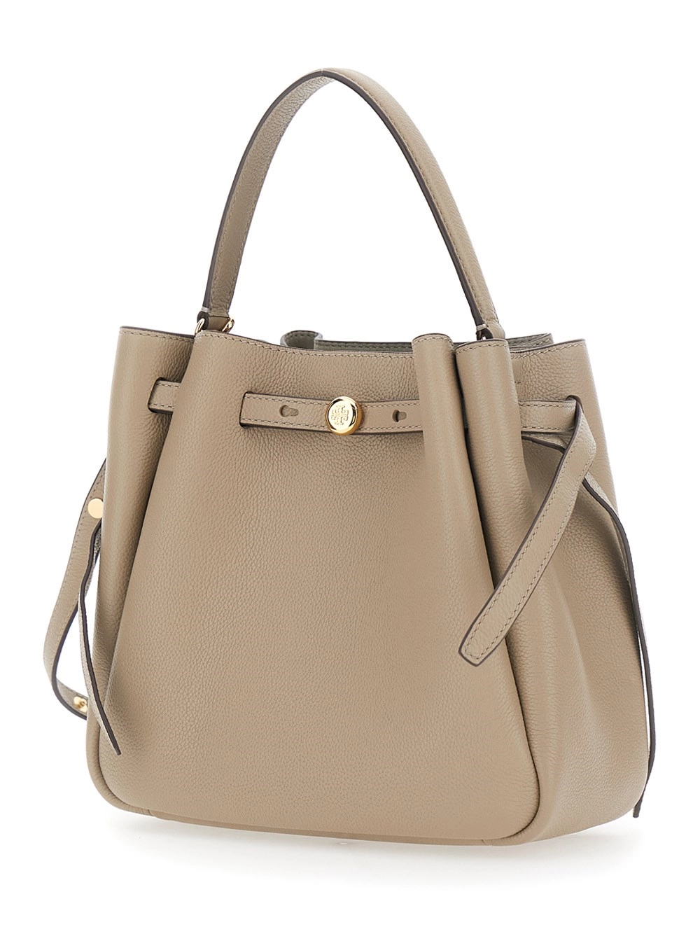 Tory Burch Borsa a Mano 'Romy' con Tracolla Regolabile e Chiusura a Coulisse in Pelle Beige Donna, view 2