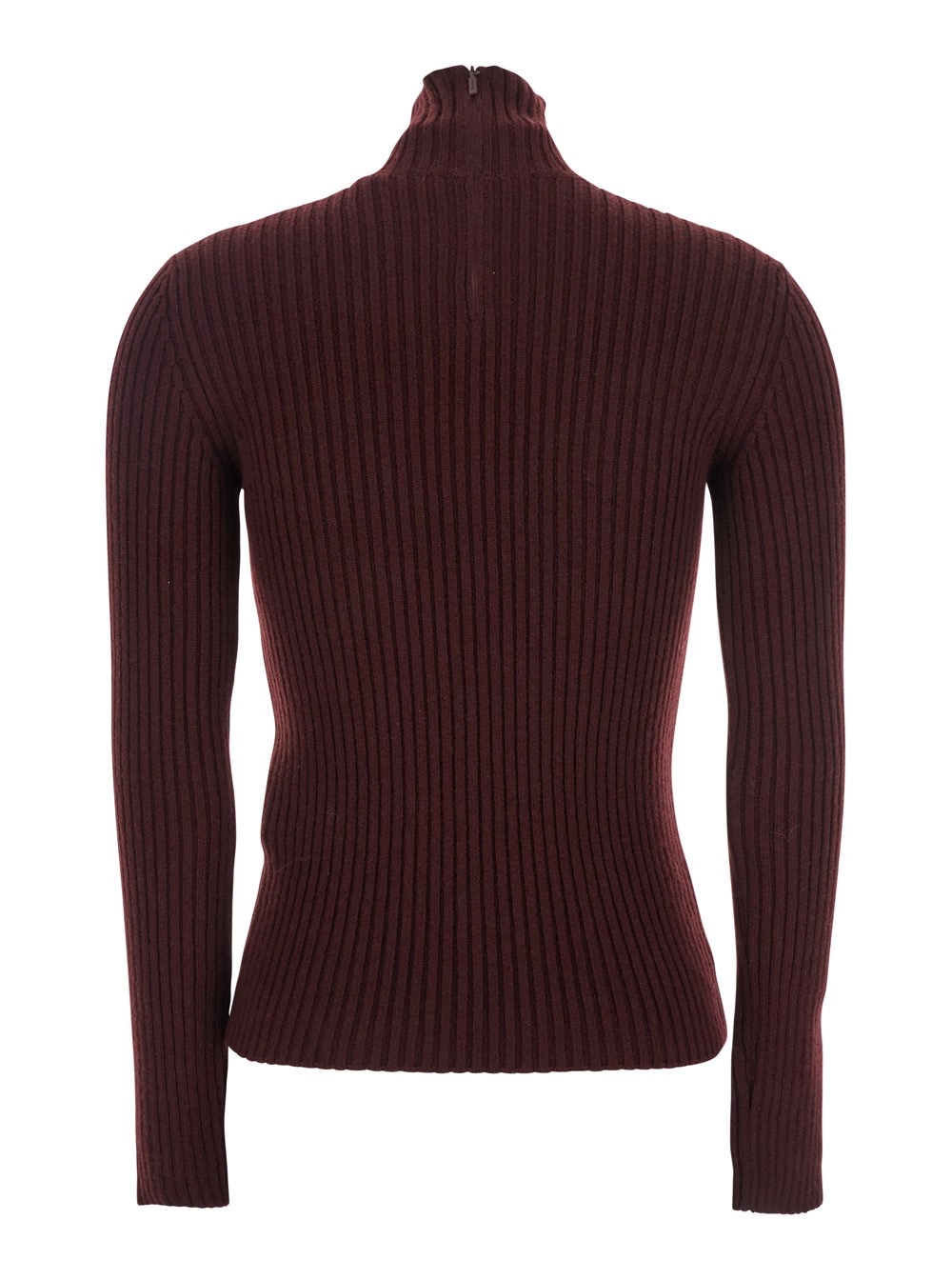 Max Mara Maglia a Collo Alto con Design a Coste in Misto Lana Bordeaux Donna, view 2