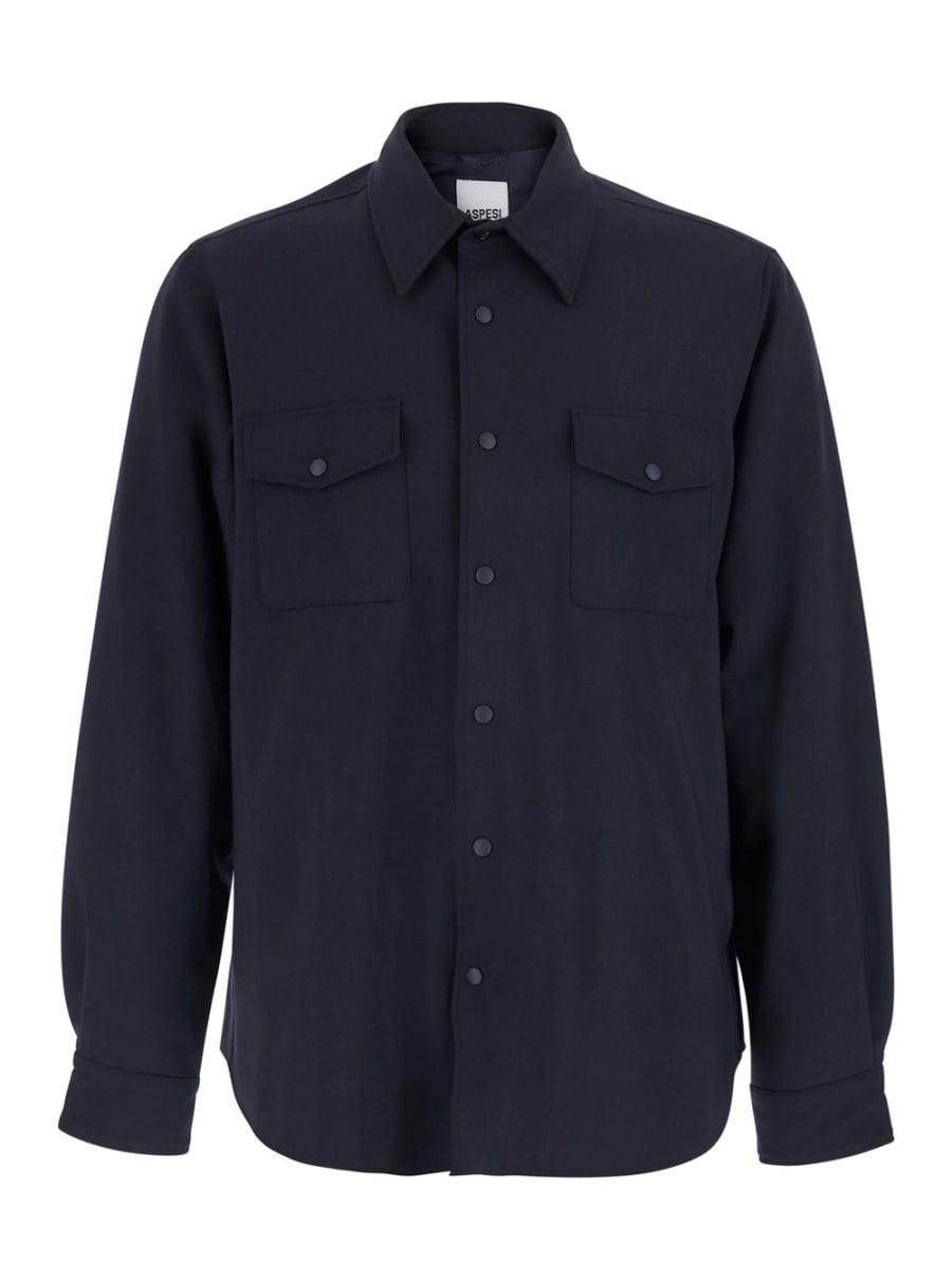 Aspesi Camicia con Colletto a punta e chiusura con bottoni in misto lana blu uomo