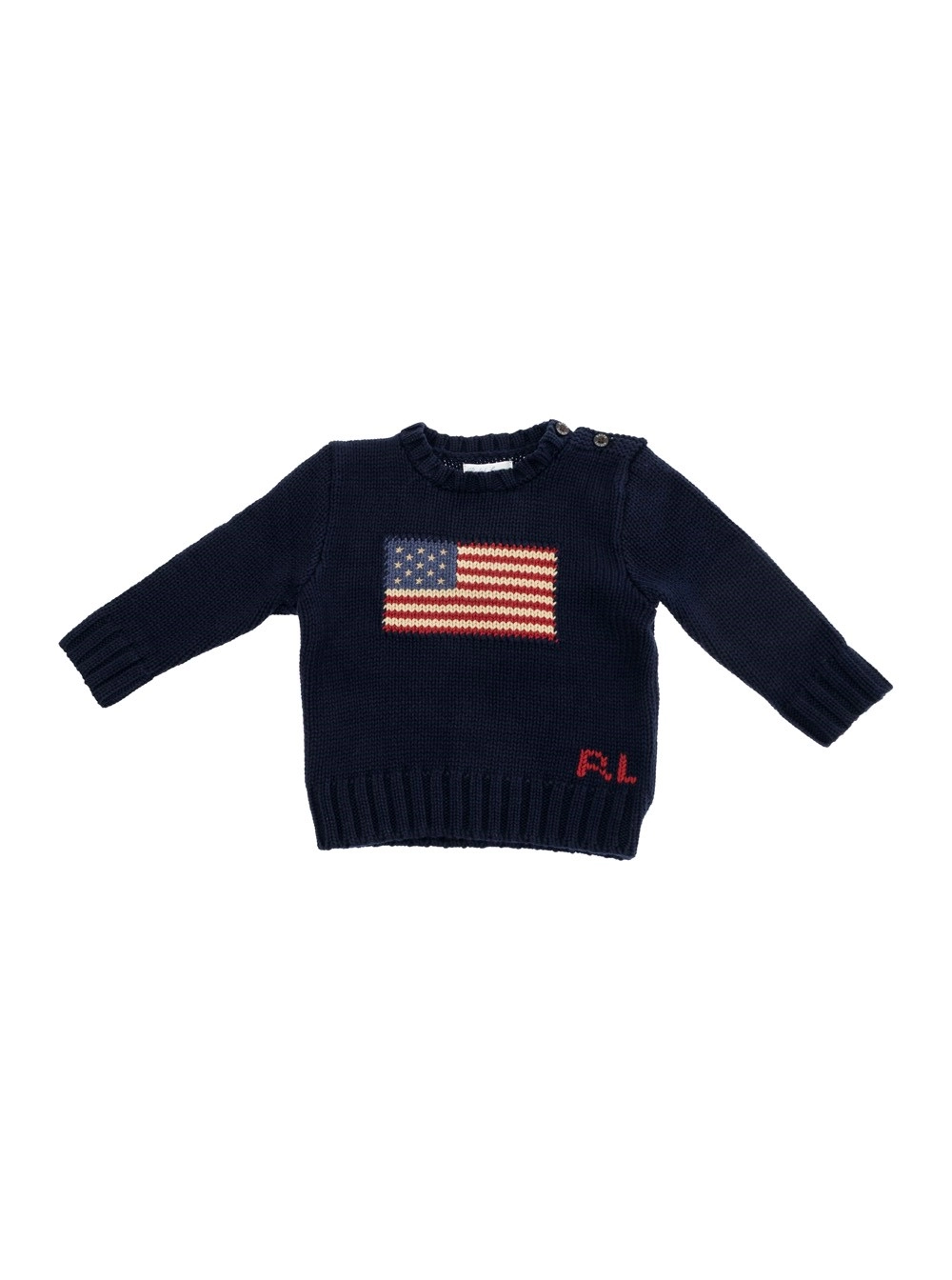 Polo ralph lauren kids Maglione con Ricamo sul Fronte e Chiusura con Bottoni sul Collo in Cotone Blu Baby