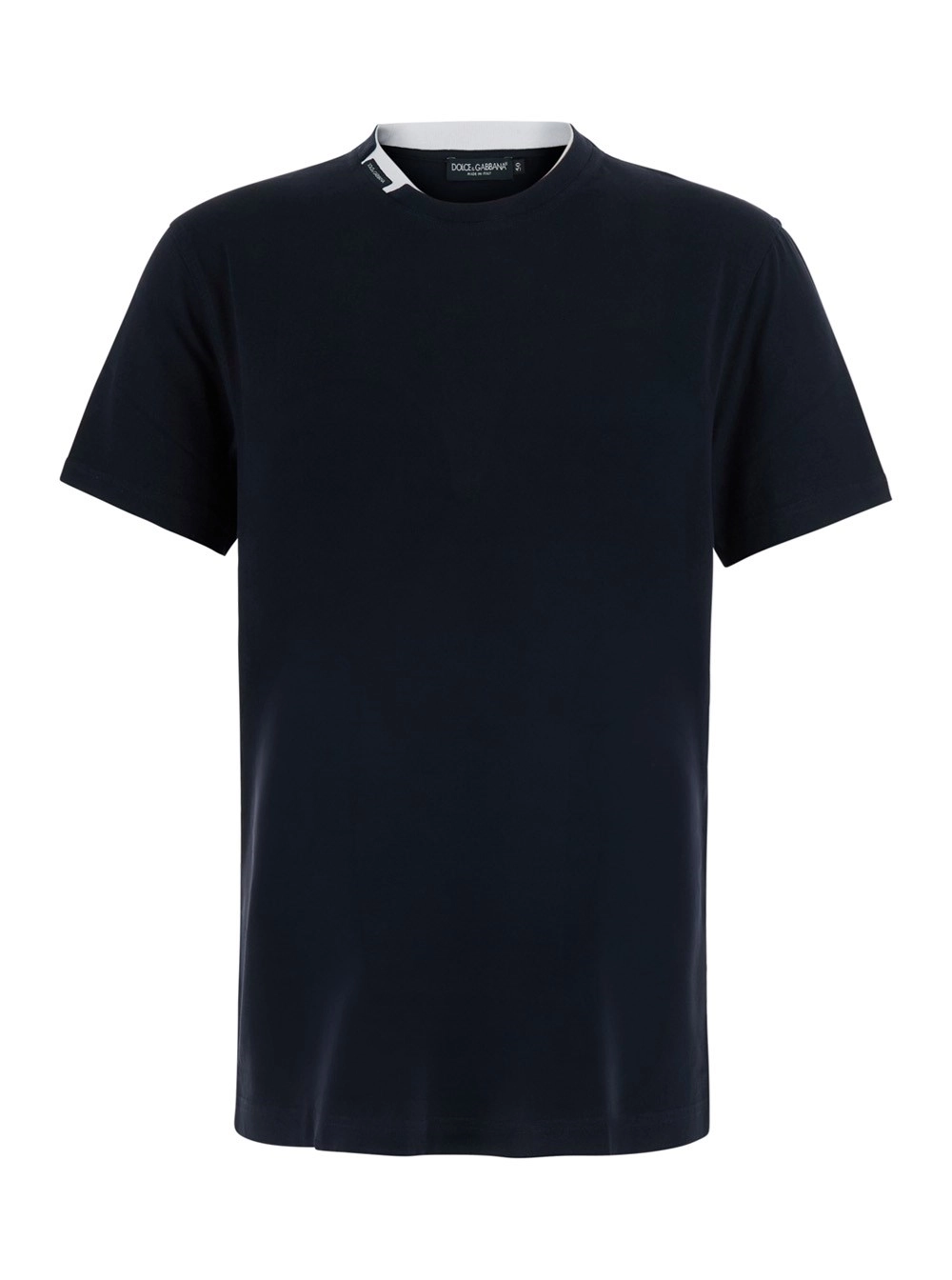 Dolce & Gabbana T-shirt girocollo con patch logo sul collo in cotone blu uomo