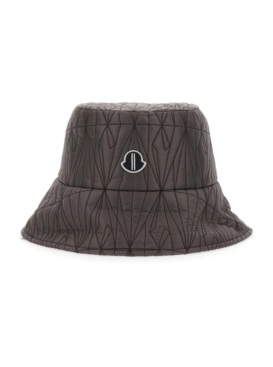 Rick owens x moncler Cappello da Pescatore 'Rick Owens X Moncler' con Patch Logo sul Fronte e Ricamo Logo All-Over in Tessuto Tecnico Marrone Unisex
