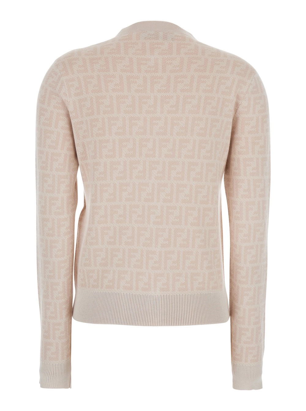 Fendi Cardigan Girocollo con Motivo FF All-Over in Lana Rosa Donna, view 2