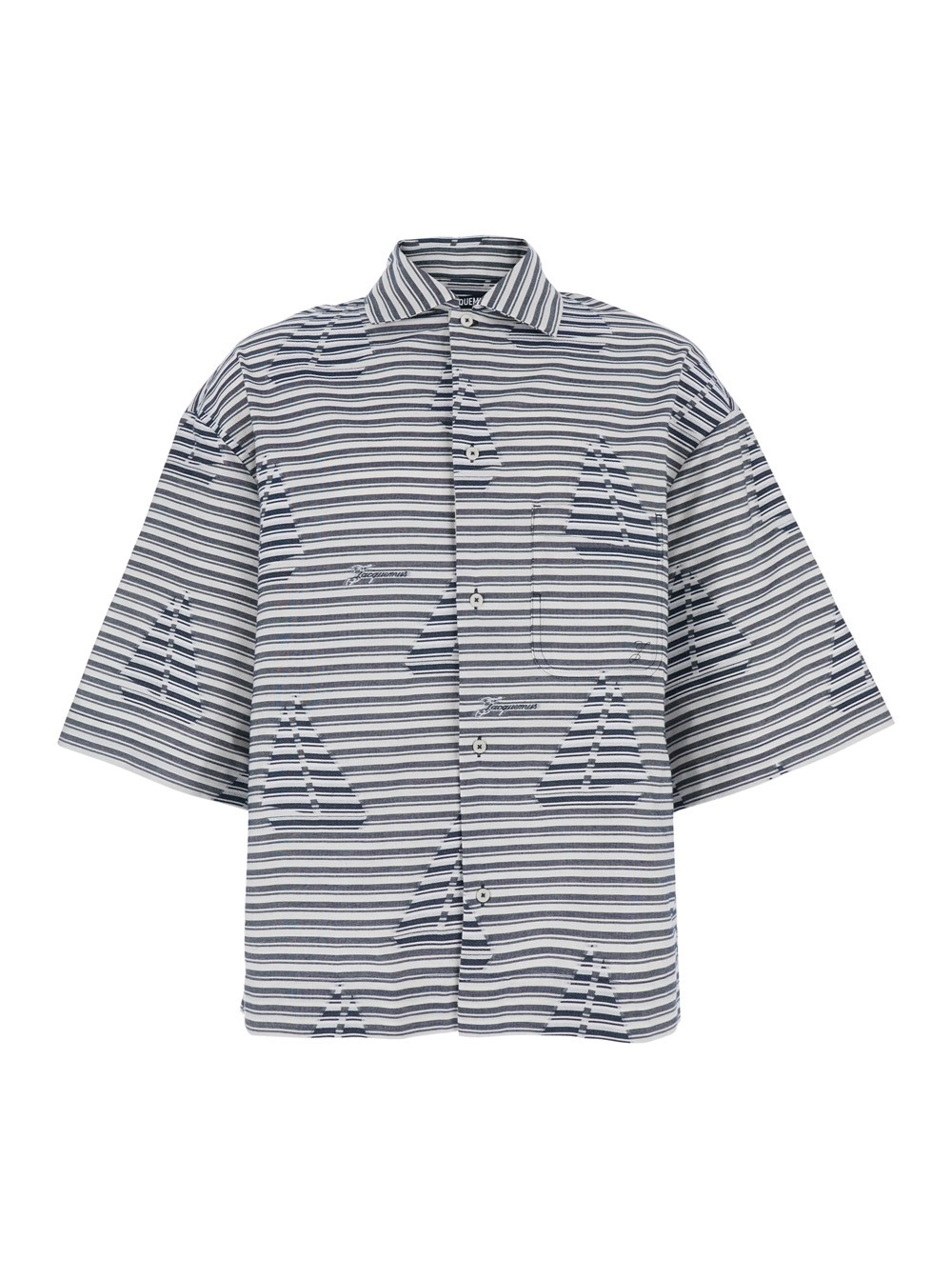 Jacquemus Camicia Bowling 'La Chemise Plage' con Motivo a Righe con Barca a Vela in Cotone Blu Uomo