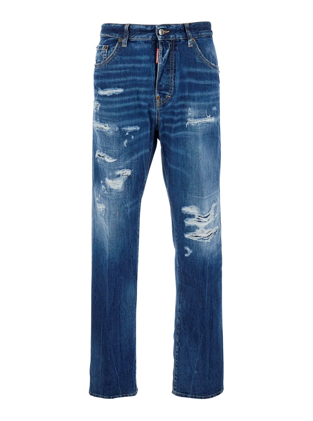 Dsquared2 Jeans '642' con Dettagli Strappati All-Over e Patch Logo sul Retro in Denim Blu Uomo