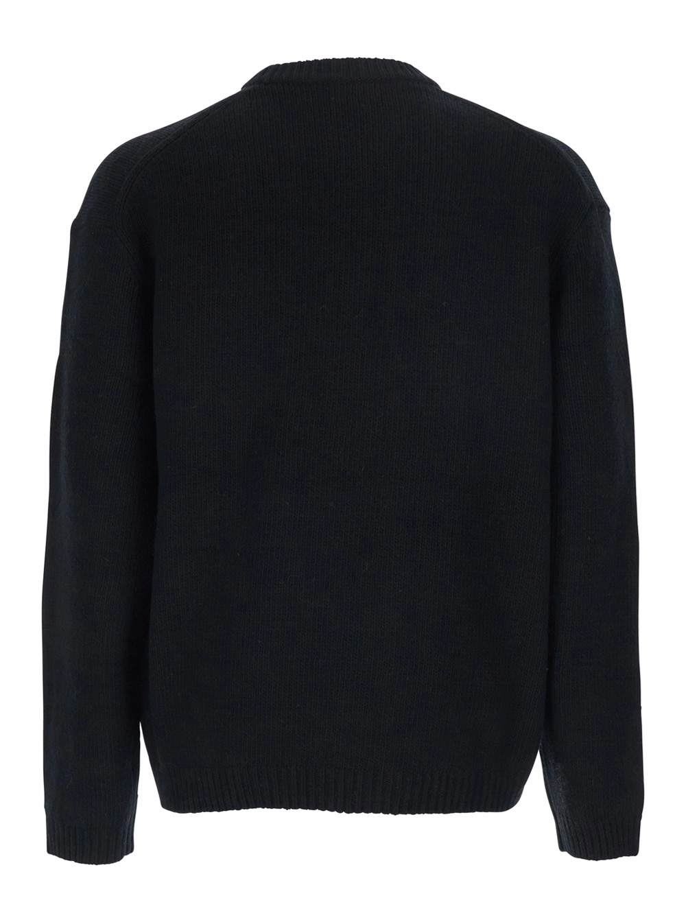 Maison kitsuné Maglione Girocollo con Ricamo Logo sul Fronte in Misto Lana Nero Uomo, view 2