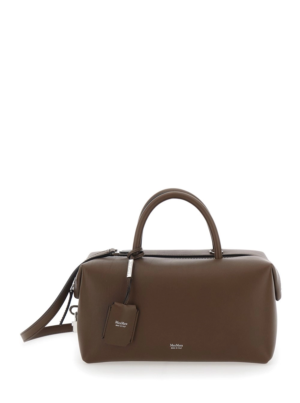 Max Mara Borsa a Mano 'Holdall Media' con Tracolla Regolabile e Removibile e Logo Lettering sul Fronte in Pelle Marrone Donna