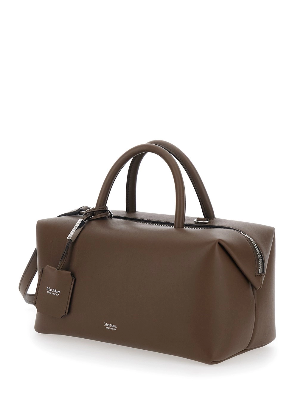 Max Mara Borsa a Mano 'Holdall Media' con Tracolla Regolabile e Removibile e Logo Lettering sul Fronte in Pelle Marrone Donna, view 2