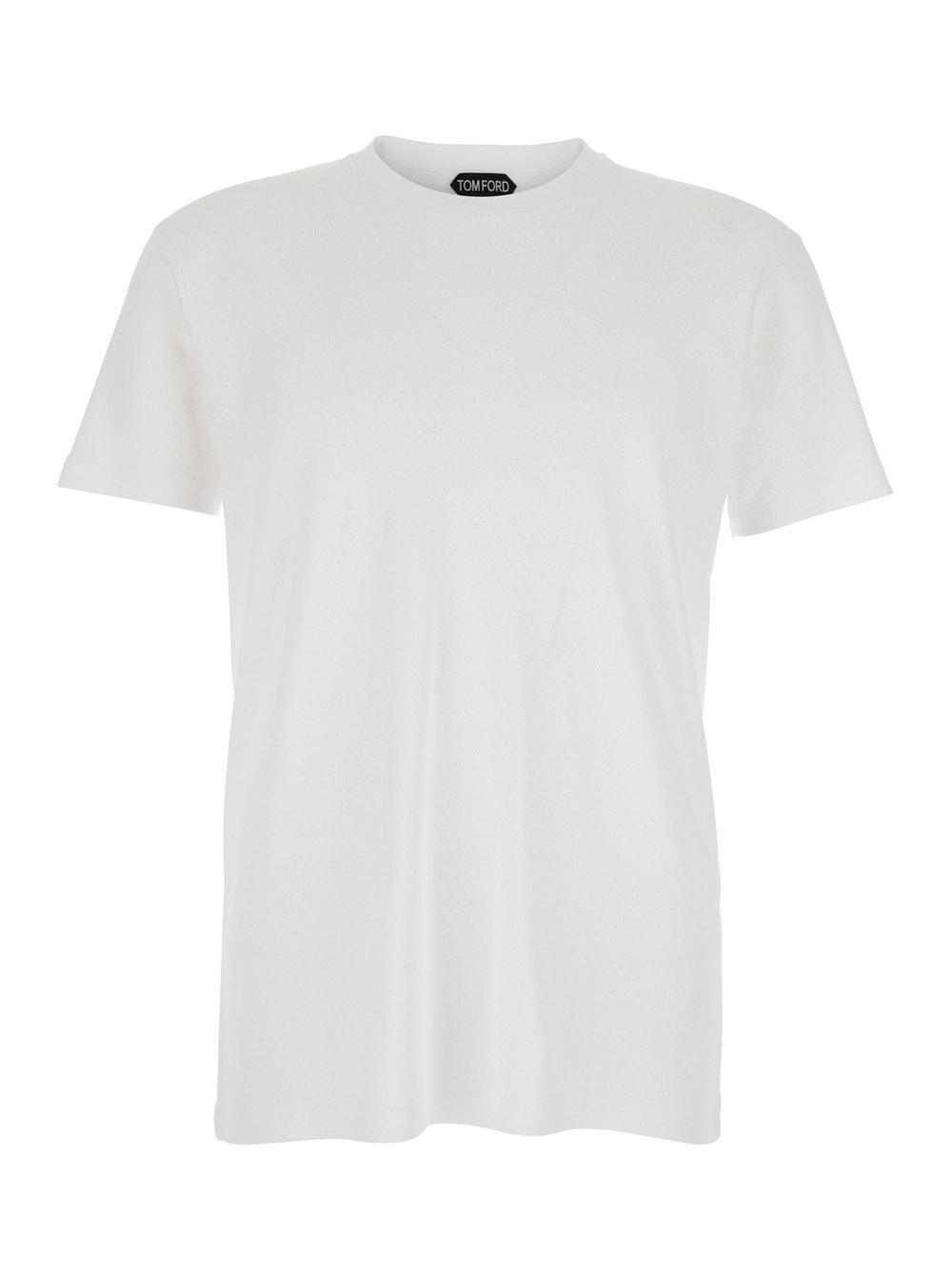 Tom Ford T-Shirt Girocollo con Ricamo Logo sul Fronte e Design Traforato in Cotone Bianco Uomo