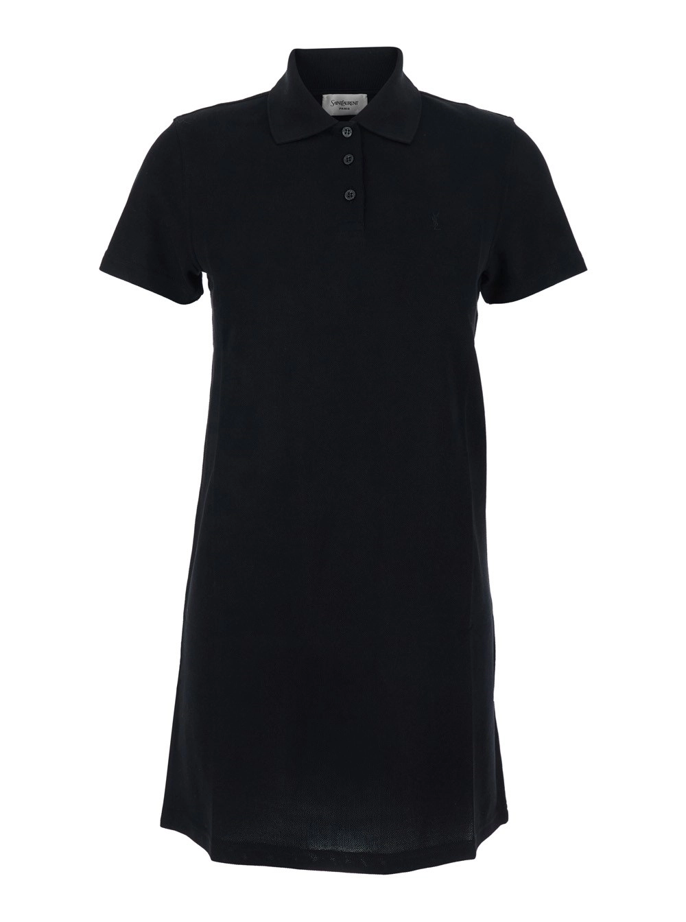 Saint Laurent Robe Polo Pique Brod Cotone Nera