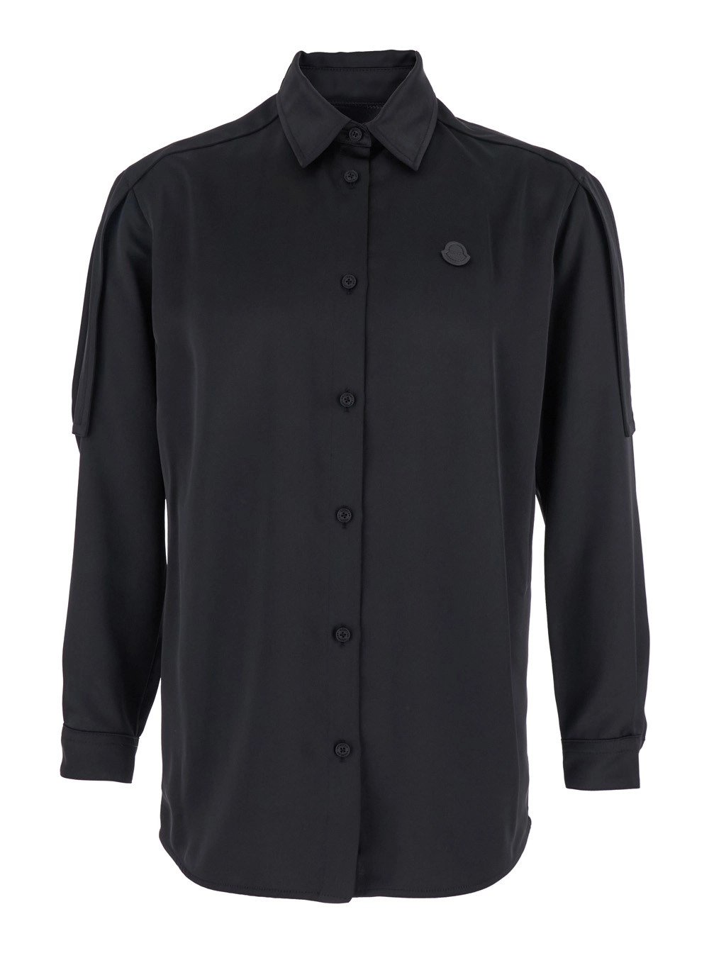 Moncler genius Camicia con Colletto Classico e Patch Logo sul Petto in Tessuto Tecnico Nera Donna