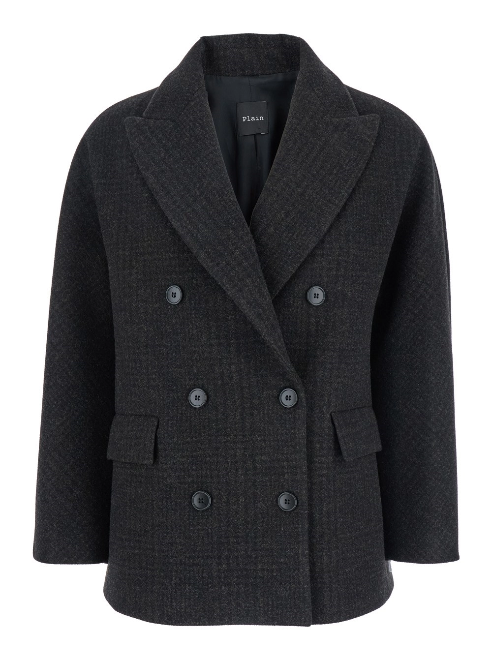 Leplain Giubbotto Doppiopetto con Revers a Lancia con Motivo Check All-Over in Lana Marrone Donna