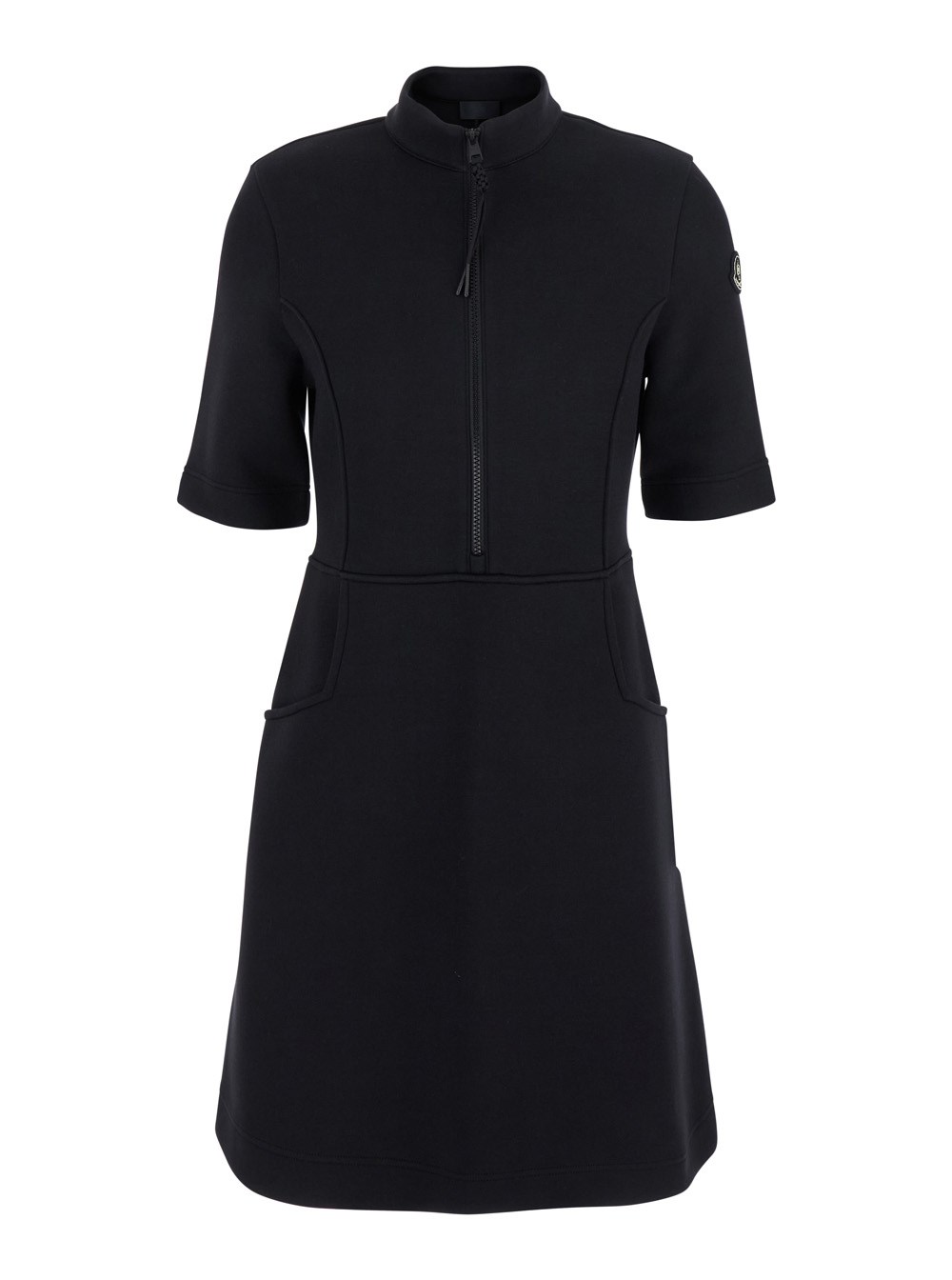 Moncler Abito con Patch Logo Applicato sulla Manica in Misto Cotone Nero Donna