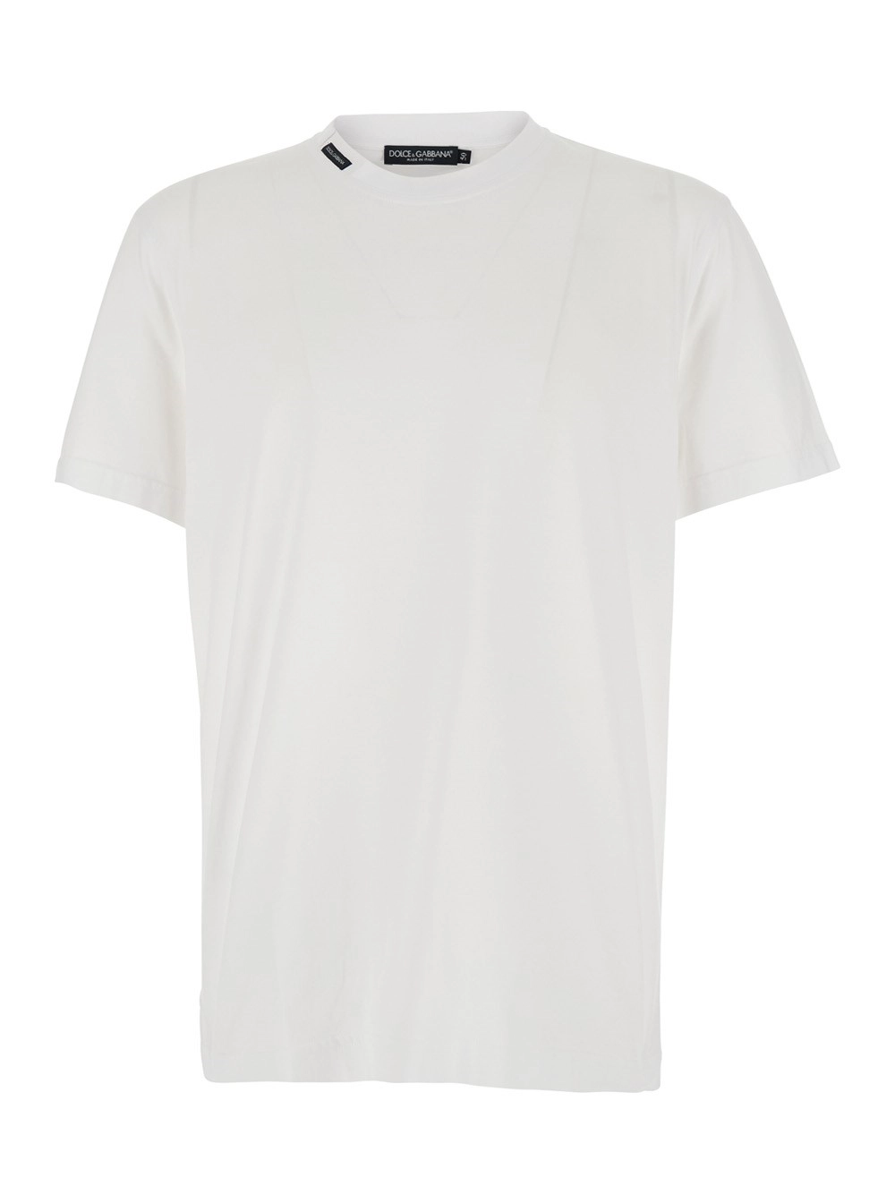 Dolce & Gabbana T-shirt girocollo con patch logo sul collo in cotone bianca uomo
