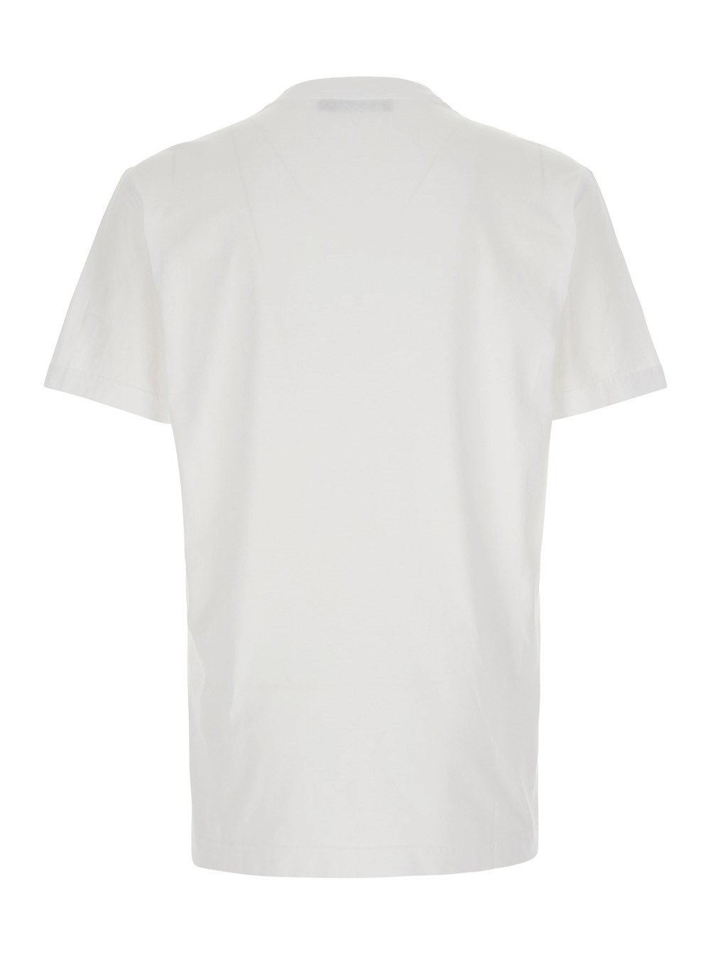 Dolce & Gabbana T-shirt girocollo con patch logo sul collo in cotone bianca uomo, view 2