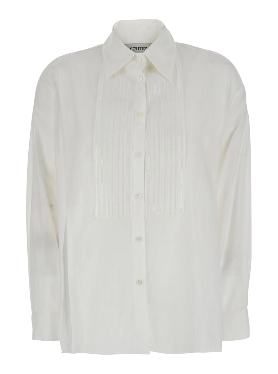 Rame Camicia con colletto classico e decorazione sul fronte in cotone bianca donna