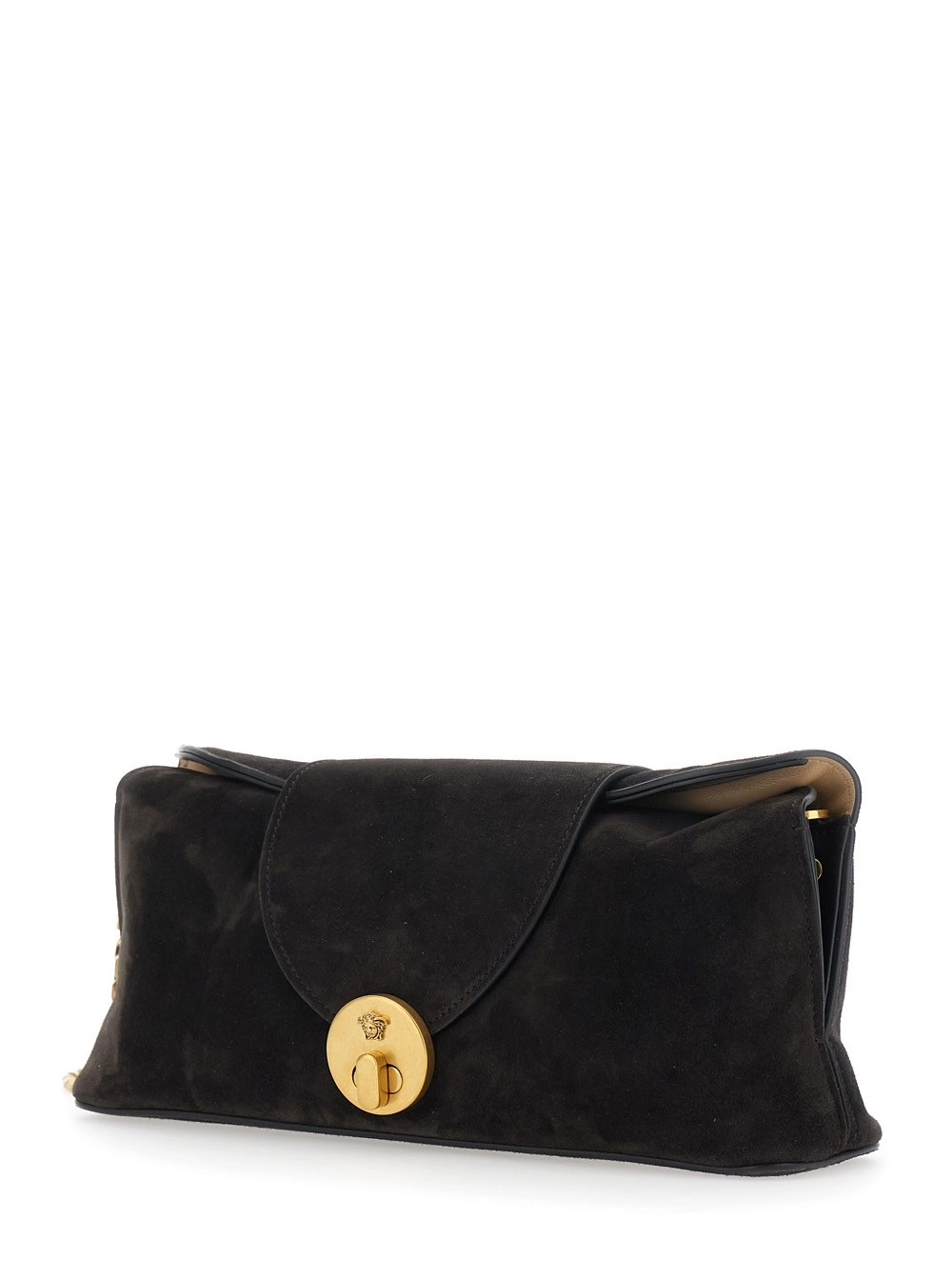 Versace Borsa a spalla con Testa di Medusa sul fronte in suede Marrone Donna, view 2