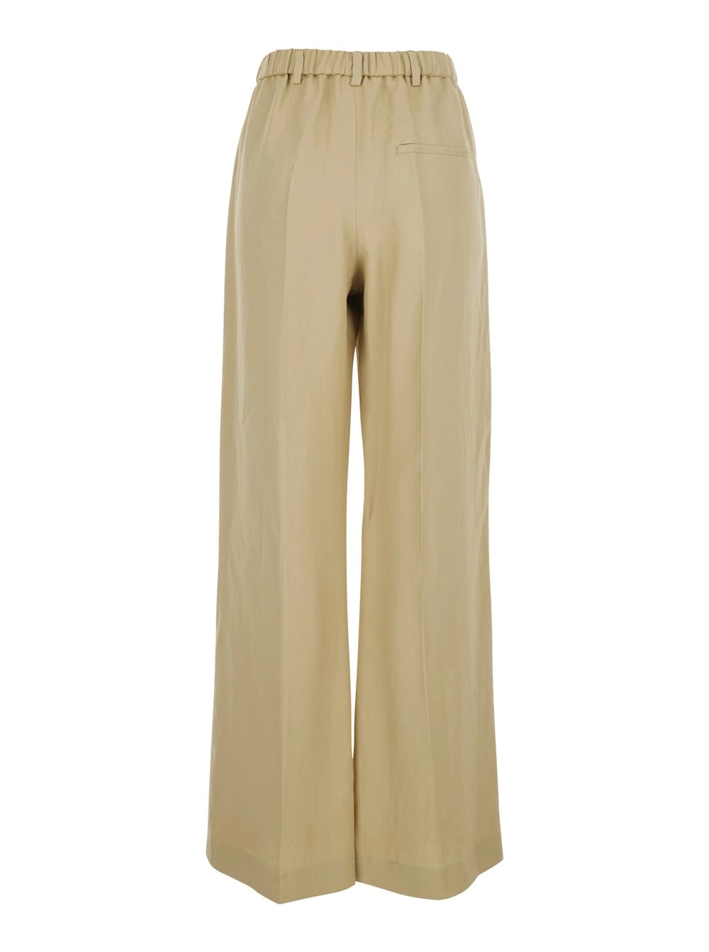 Tela Pantaloni Beige con Vita Elasticizzata in Misto Lino Donna, view 2