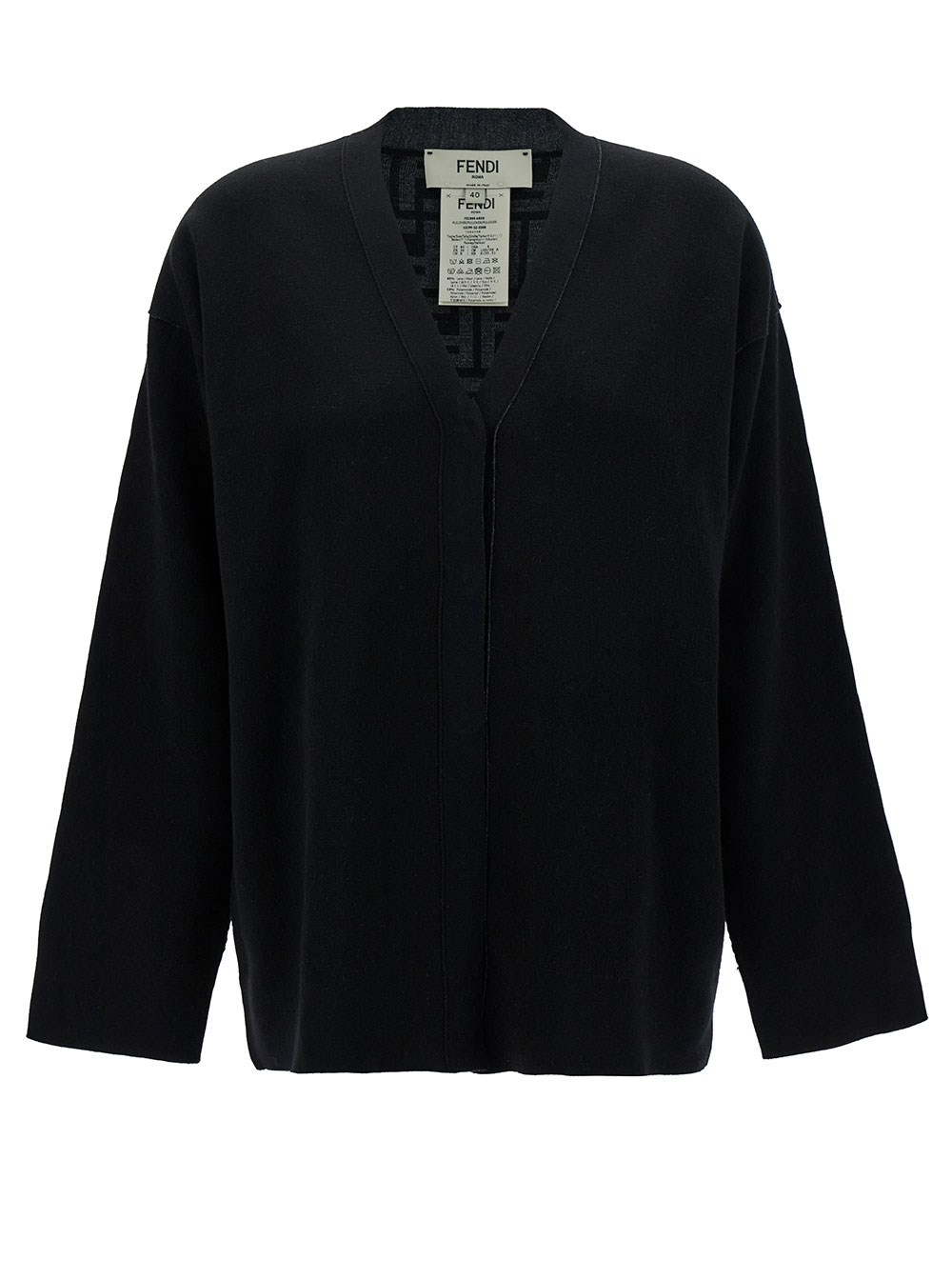 Fendi Cardigan Reversibile con Motivo FF Jacquard in Maglia Nera Donna