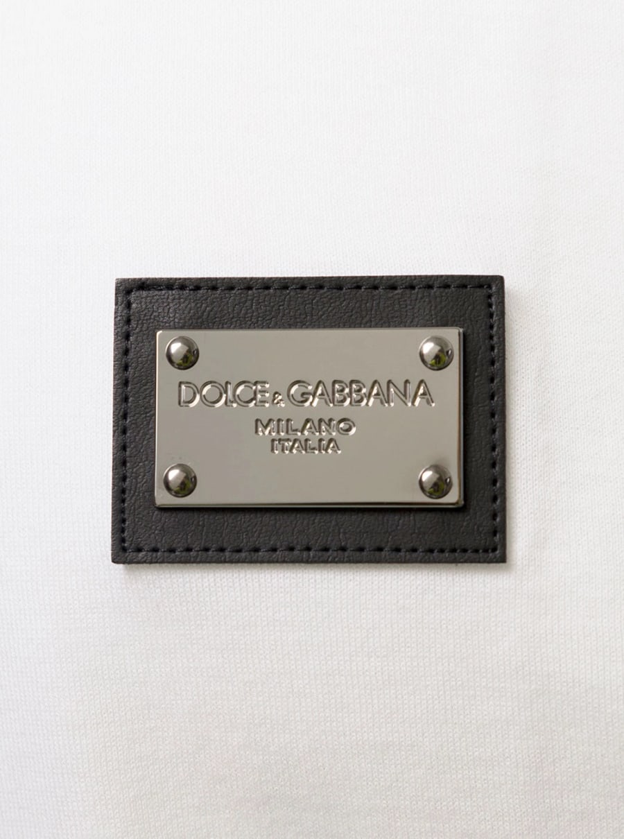 Dolce & Gabbana T-Shirt Girocollo 'Logo' Bianca con Targa in Cotone Uomo, view 3