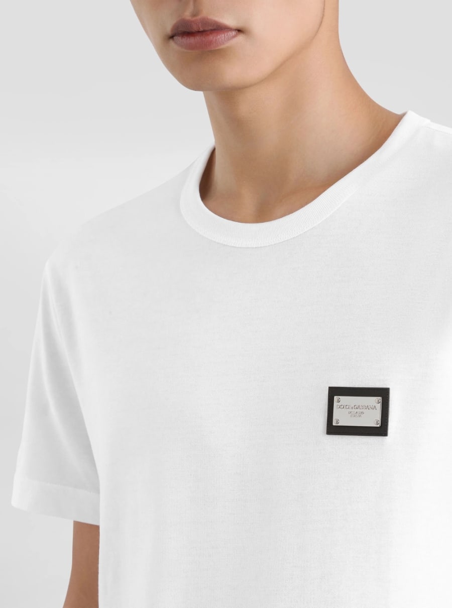 Dolce & Gabbana T-Shirt Girocollo 'Logo' Bianca con Targa in Cotone Uomo, view 4