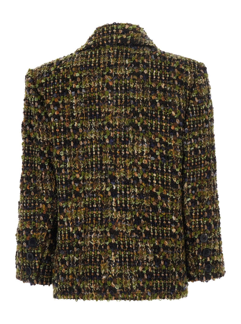 Saint Laurent Giacca Monopetto con revers classici e incisione Cassandre sul bottone in misto lana verde donna, view 2