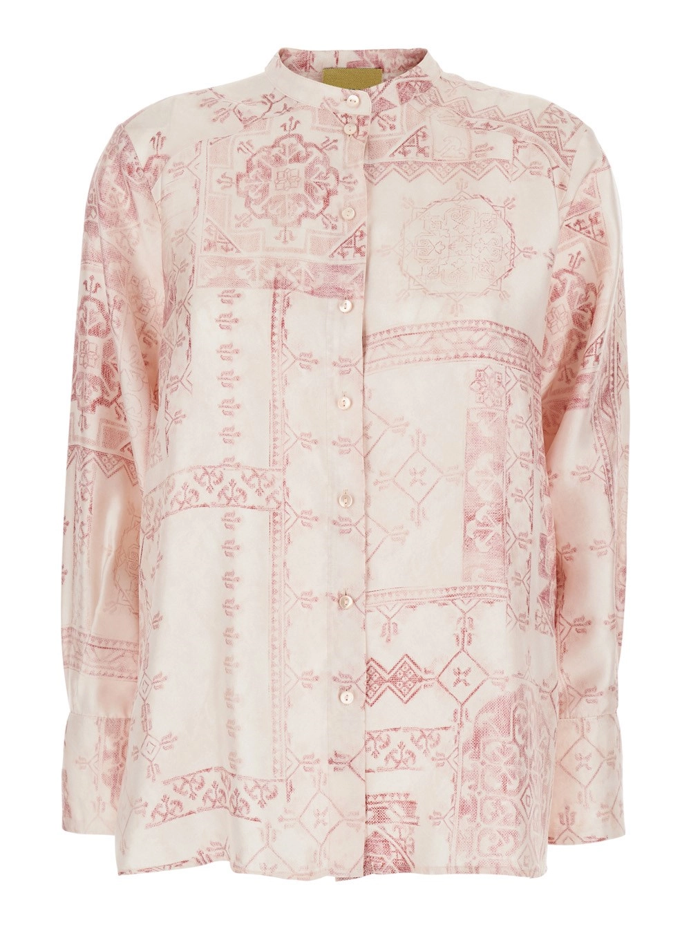 Momonì Camicia con Colletto Rialzato e Stampa All-Over in Seta Rosa Donna