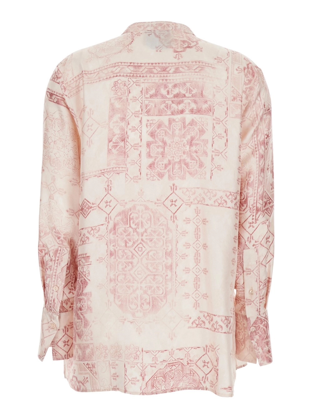 Momonì Camicia con Colletto Rialzato e Stampa All-Over in Seta Rosa Donna, view 2