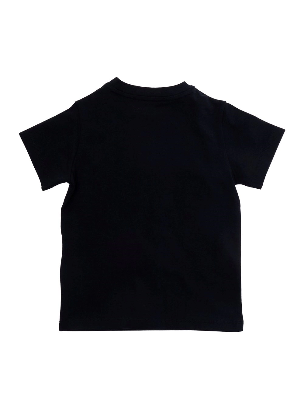 Moncler kids T-Shirt Girocollo con Stampa Logo Lettering sul Fronte e Patch Logo sul Fronte in Cotone Stretch Blu Baby, view 2