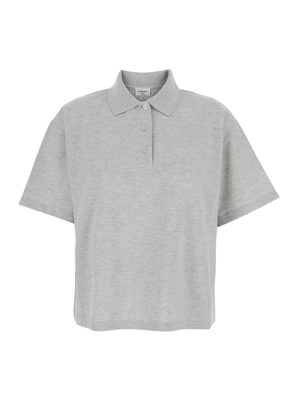 Saint Laurent Polo con Collo e Maniche Corte in Cotone Grigia Uomo