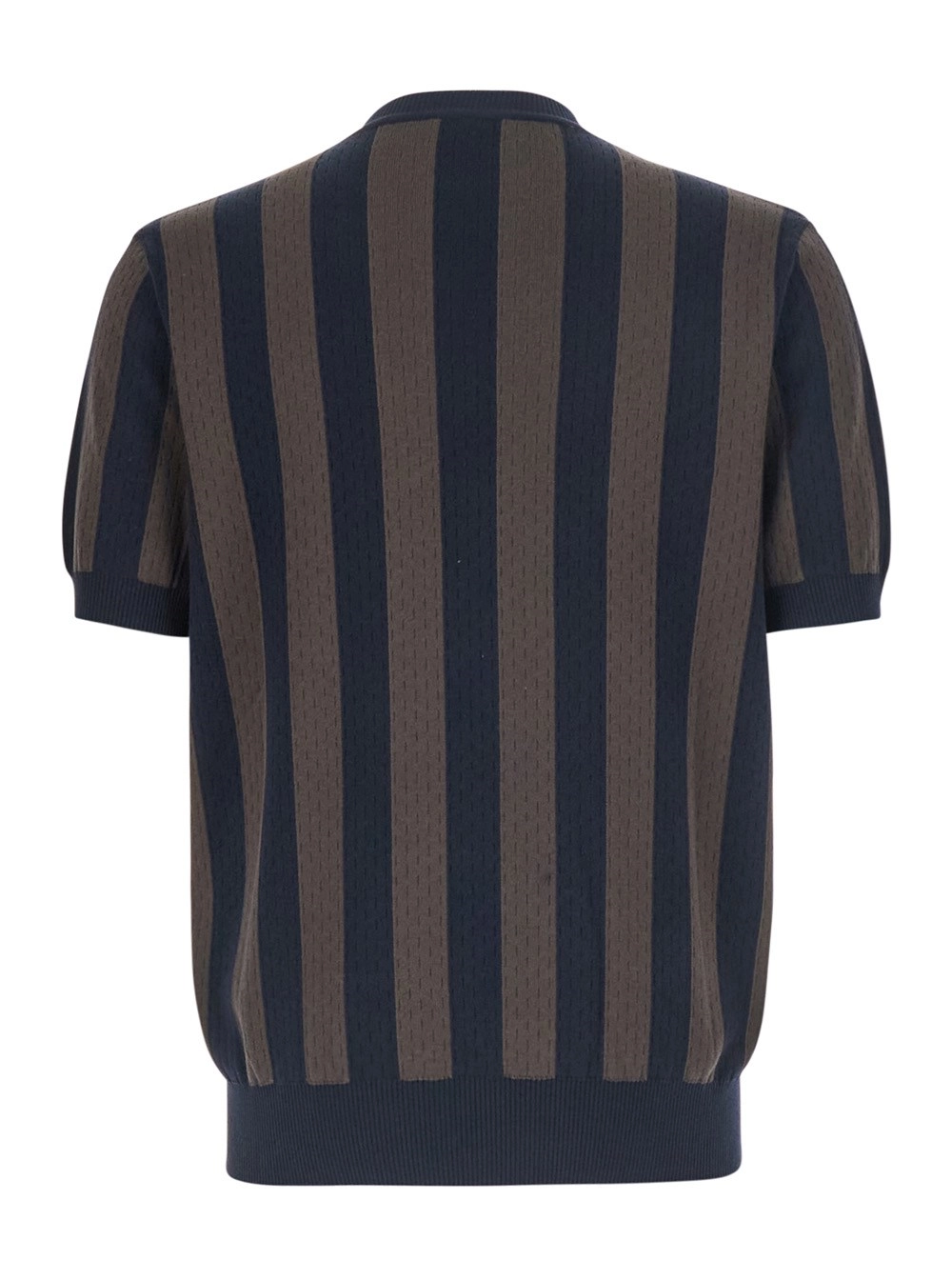 Fendi T-shirt Girocollo con Motivo a Righe All-Over in Cotone e Seta Blu Uomo, view 2