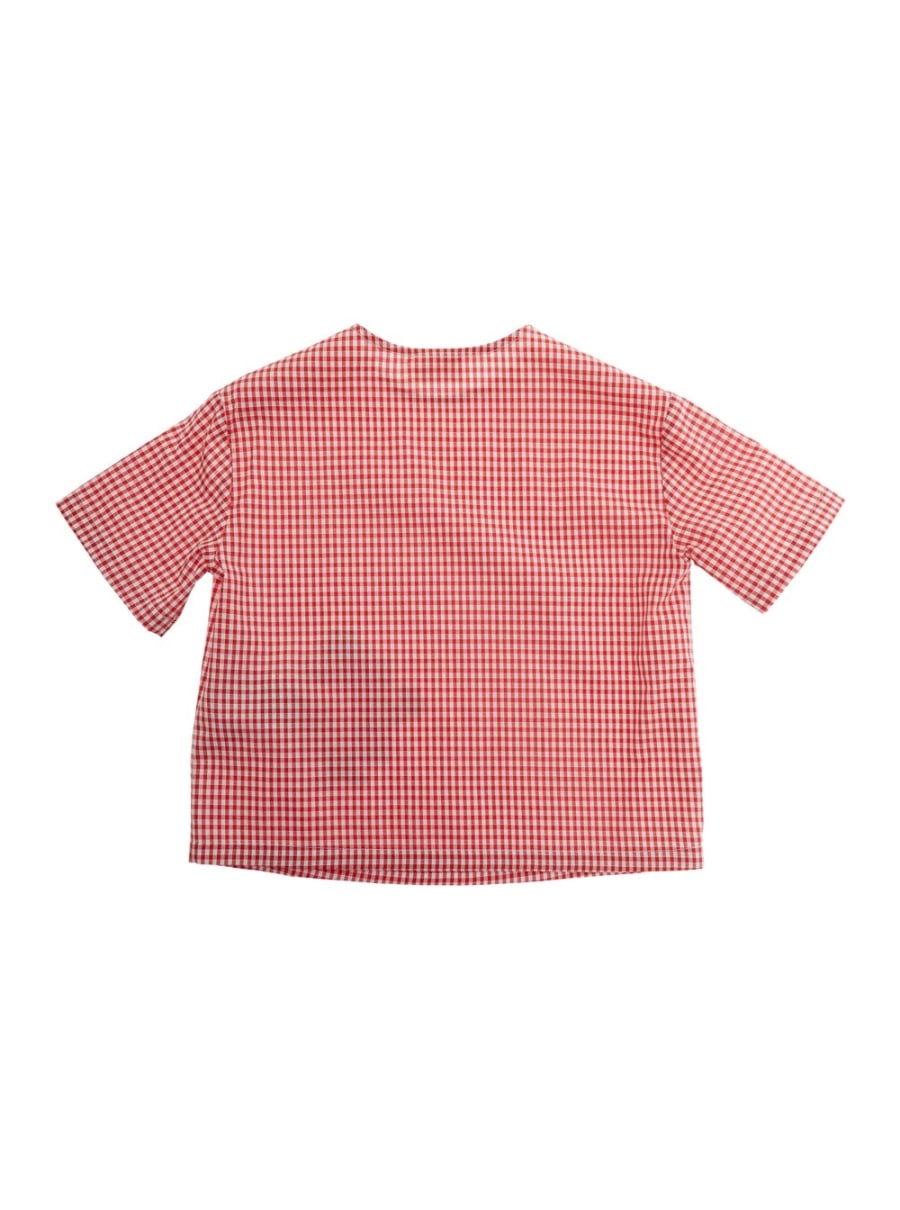 Gucci kids T-shirt con motivo a quadri e patch sul fronte in tessuto rossa baby, view 2