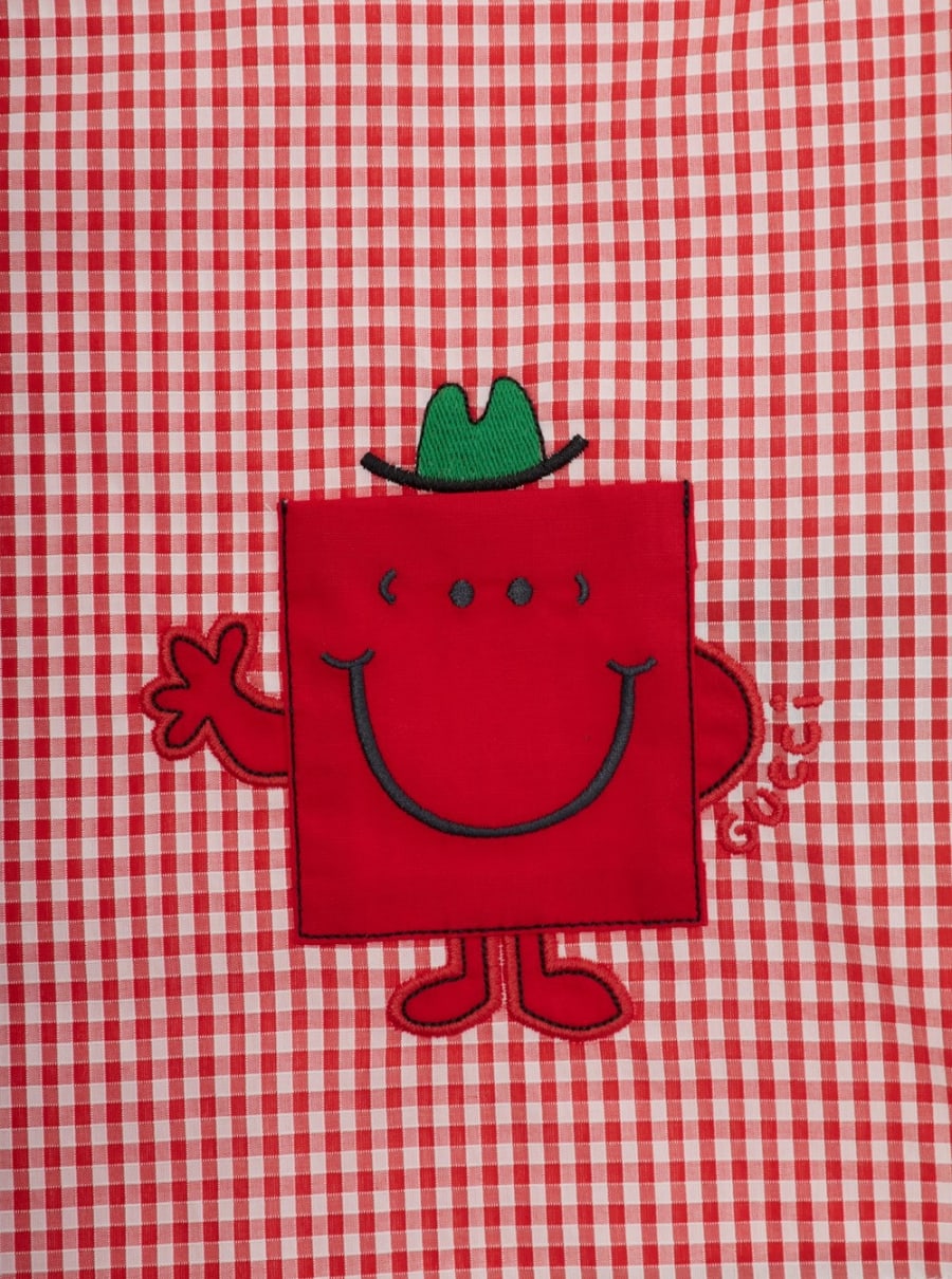 Gucci kids T-shirt con motivo a quadri e patch sul fronte in tessuto rossa baby, view 3
