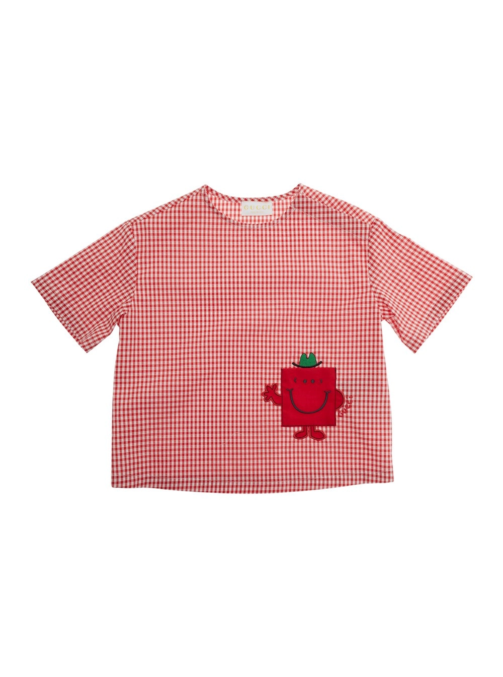 Gucci kids T-shirt con motivo a quadri e patch sul fronte in tessuto rossa baby