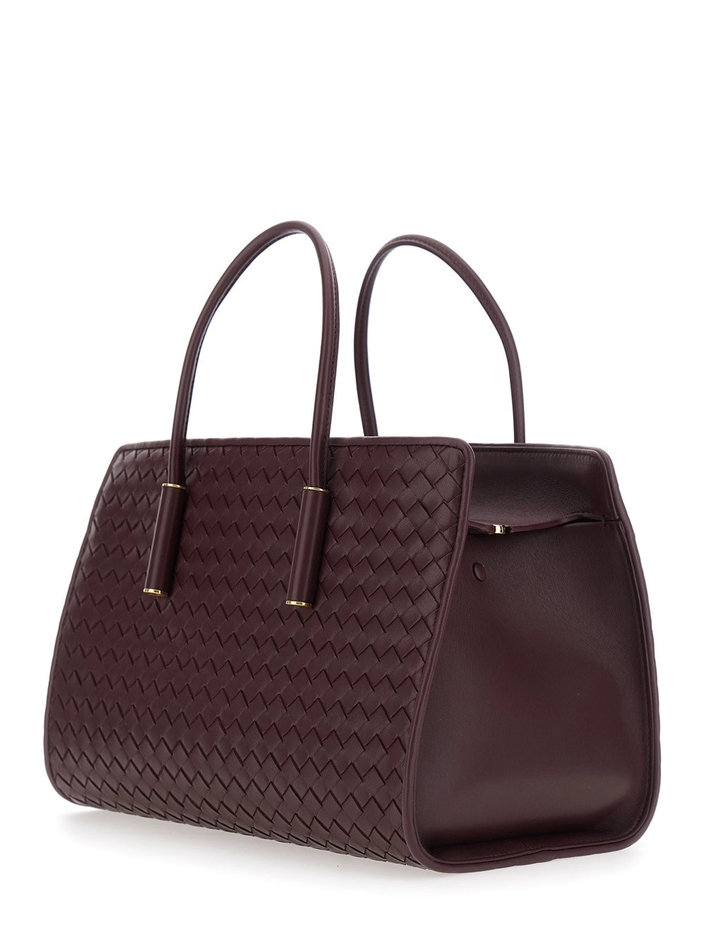 Bottega Veneta Borsa a Spalla 'Barbara' Piccola con Due Manici superiori e Motivo Intrecciato in Pelle Bordeaux Donna, view 2