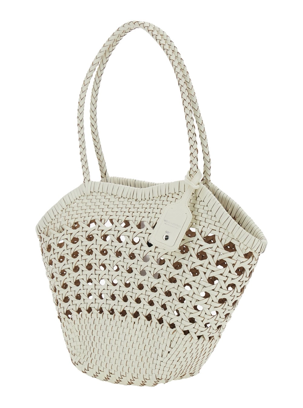 Osoi Borsa a Spalla 'Lip' con Manici Arrotondati e Design Intrecciato in Pelle Bianca Donna, view 2