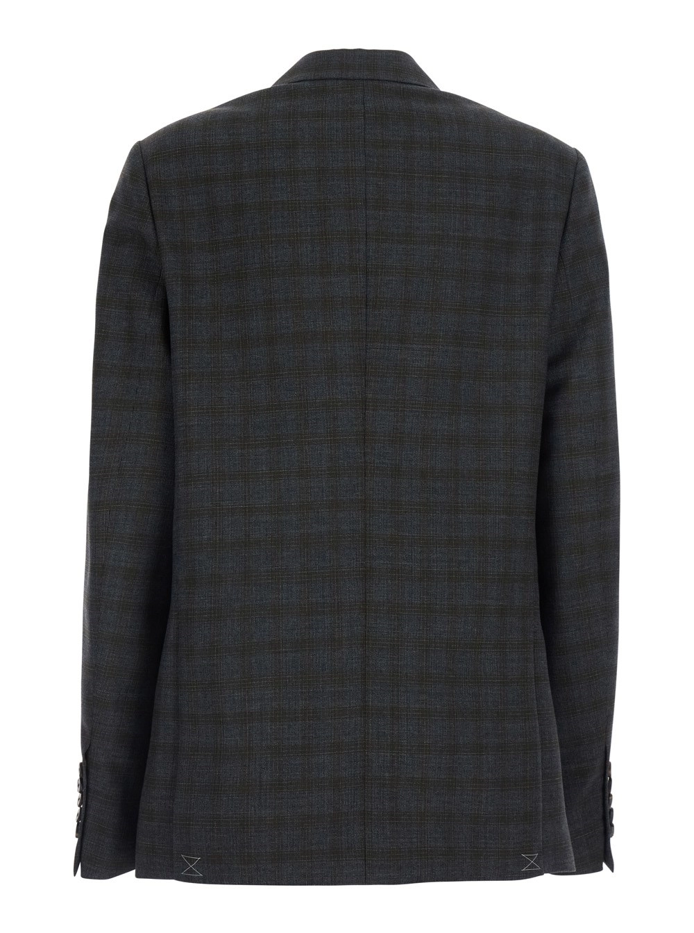Dries Van Noten Giacca 'Barrysta' Doppiopetto con revers a lancia e motivo check all-over in lana grigia donna, view 2