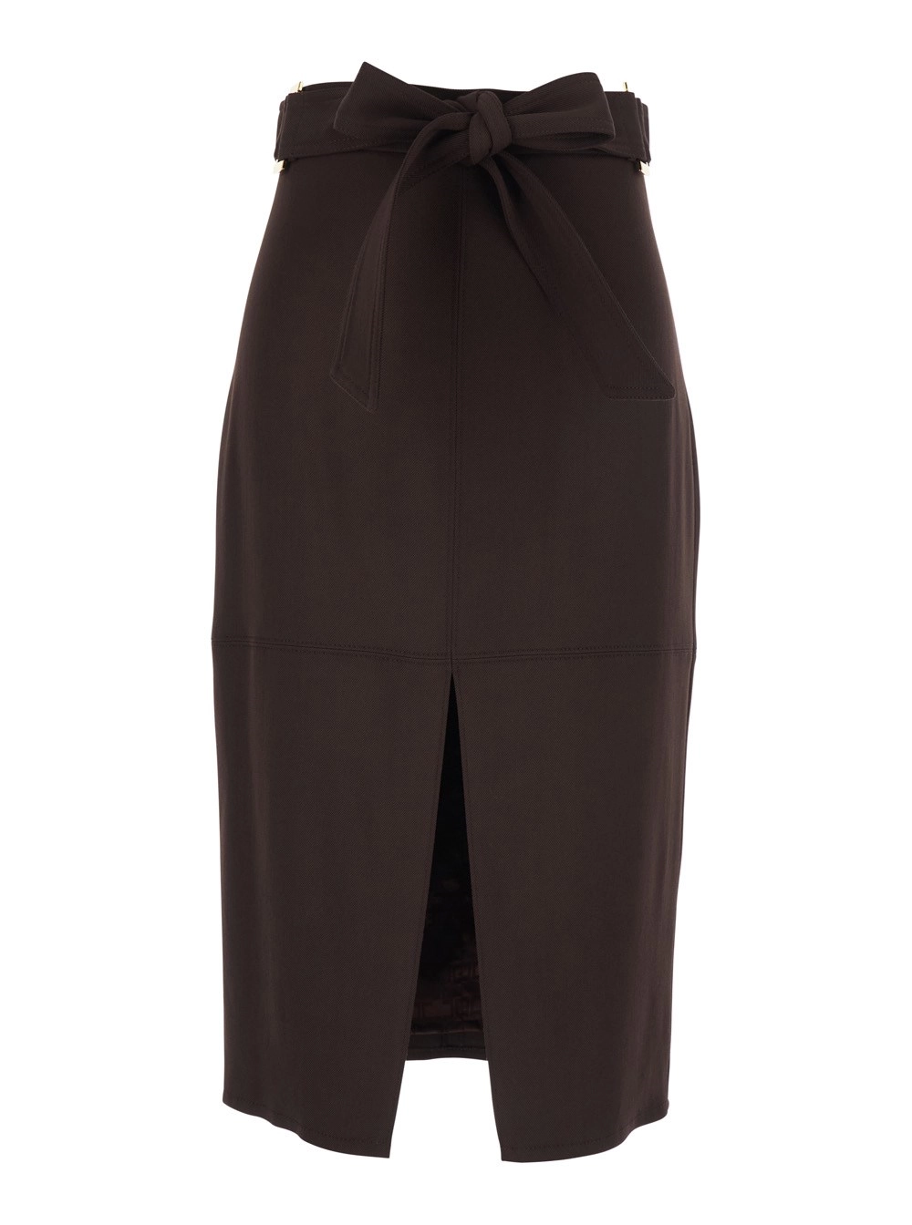 Elisabetta Franchi Gonna 'GO17361E2644' con Cintura con Fiocco sul Fronte e Singolo Spacco sul Fronte in Viscosa Stretch Marrone Donna