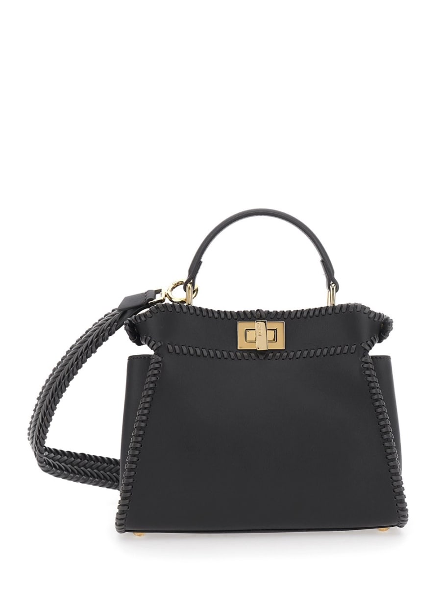 Fendi Borsa a Mano 'Mini Peekaboo' con Chiusura a Girello in Pelle Nera Donna