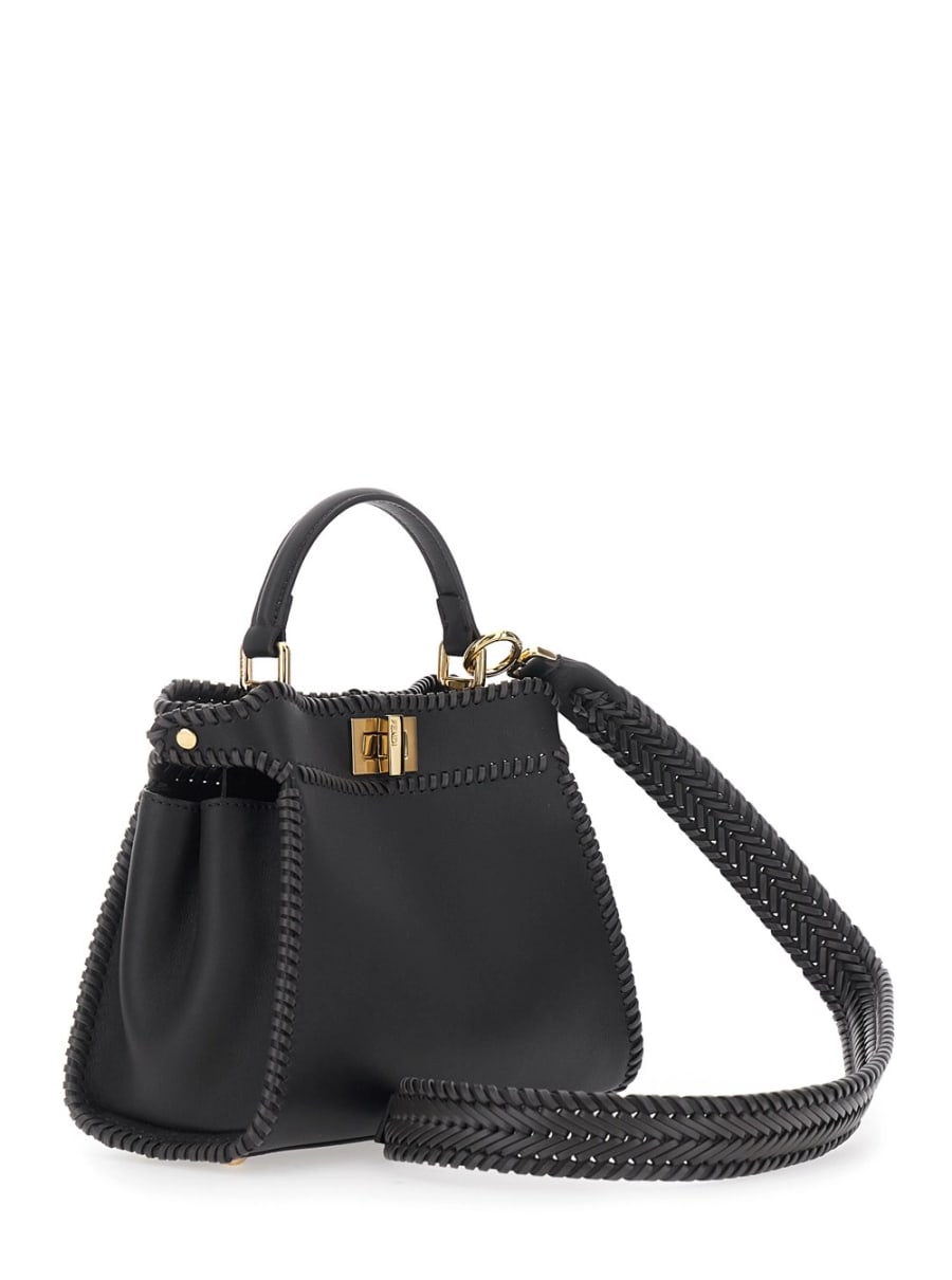 Fendi Borsa a Mano 'Mini Peekaboo' con Chiusura a Girello in Pelle Nera Donna, view 3