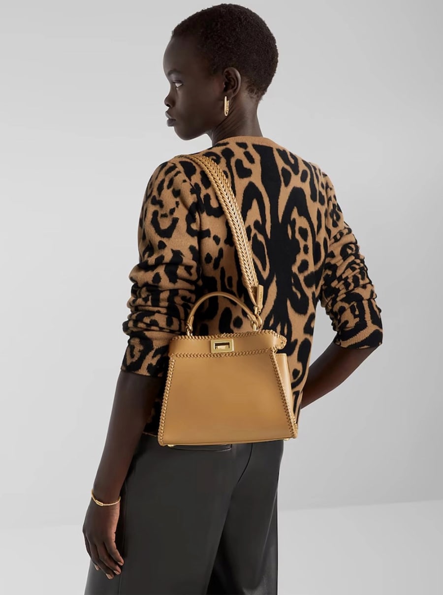 Fendi Borsa a Mano 'Mini Peekaboo' con Chiusura a Girello in Pelle Nera Donna, view 6
